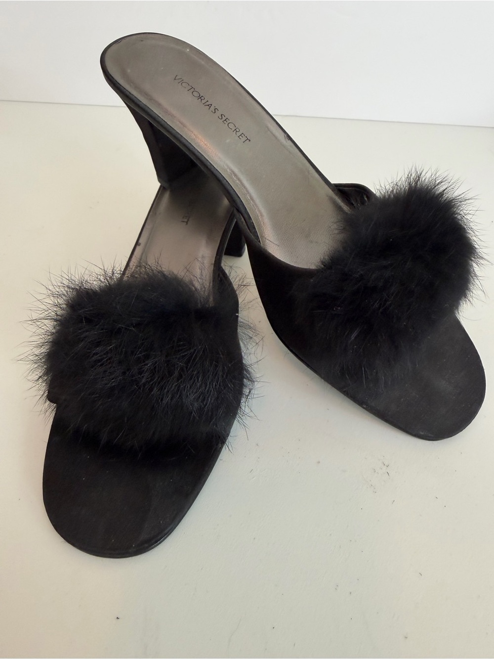 Victoria's Secret Black Pom-Pom Slide Mules